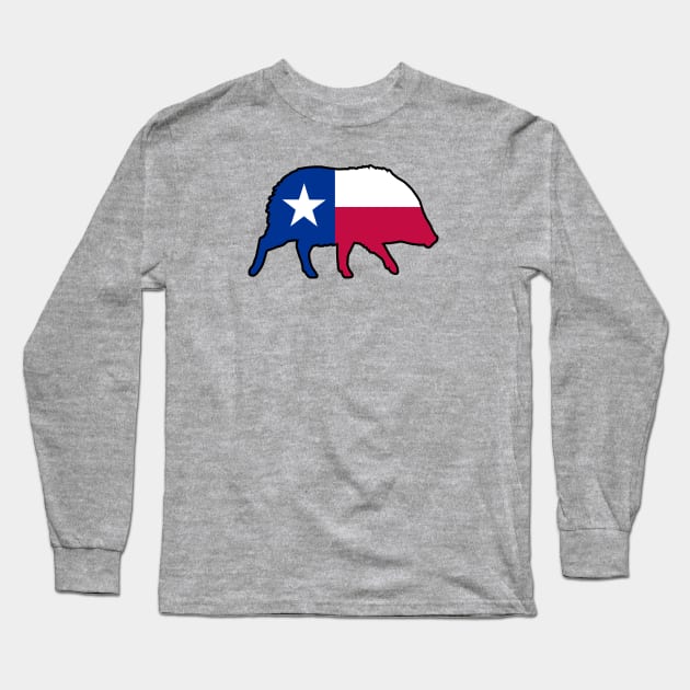 Javelina Silhouette with Texas Flag Long Sleeve T-Shirt by Coffee Squirrel